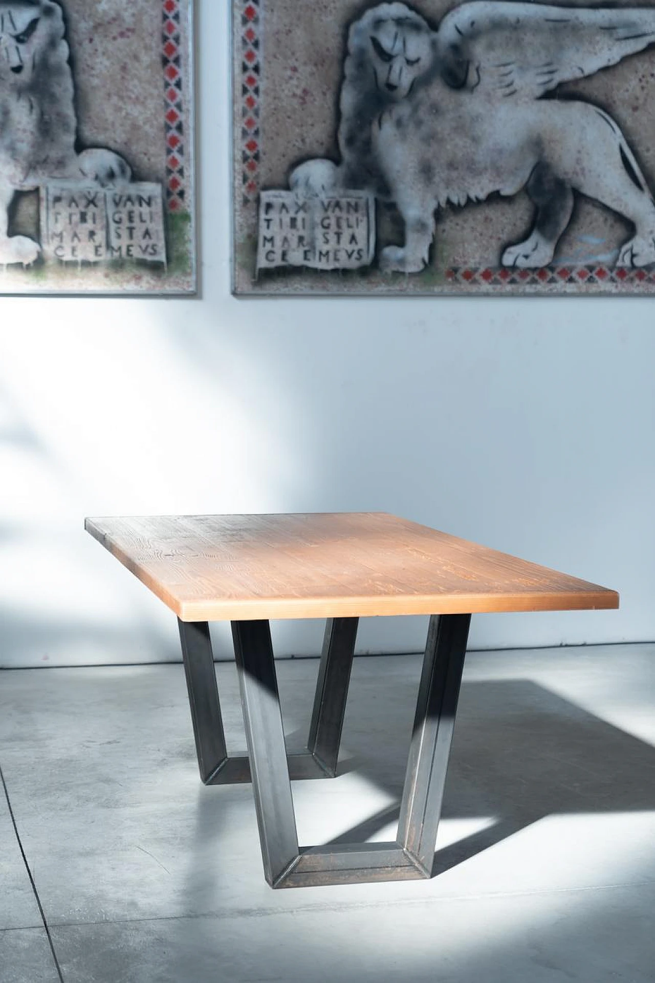 Spruce and iron industrial dining table 12