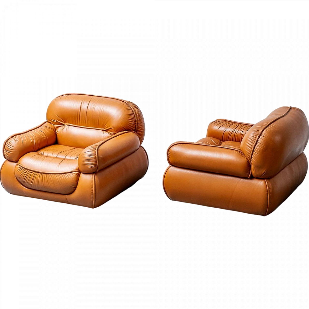 Pair of brown leather armchairs, 1970s 13