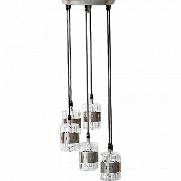 Six-light glass and metal chandelier, 1970s