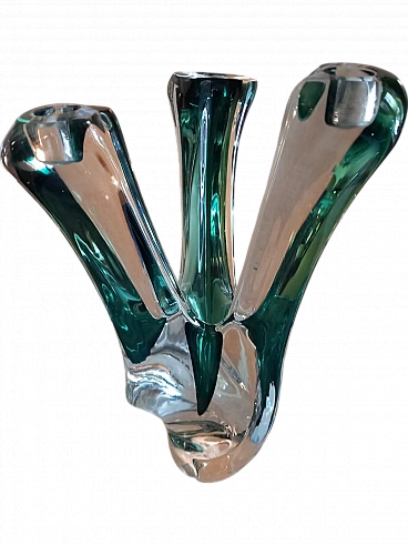 Three-flame crystal candle holder by Val Saint-Lambert, 1960s