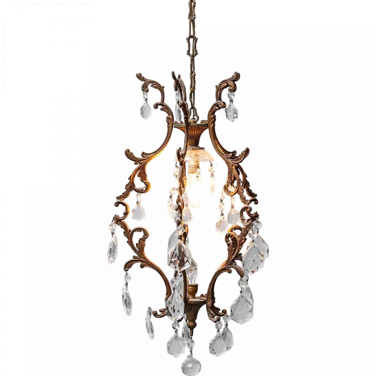 Art Nouveau metal and glass chandelier, 1940s 9