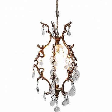 Art Nouveau metal and glass chandelier, 1940s