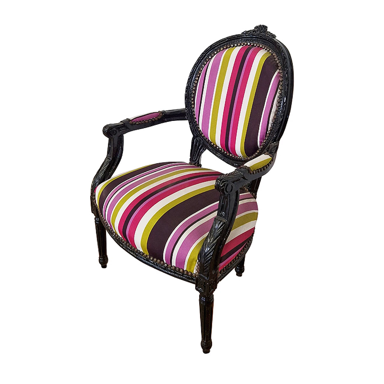 Wood and multicoloured fabric armchair, 1980s 5