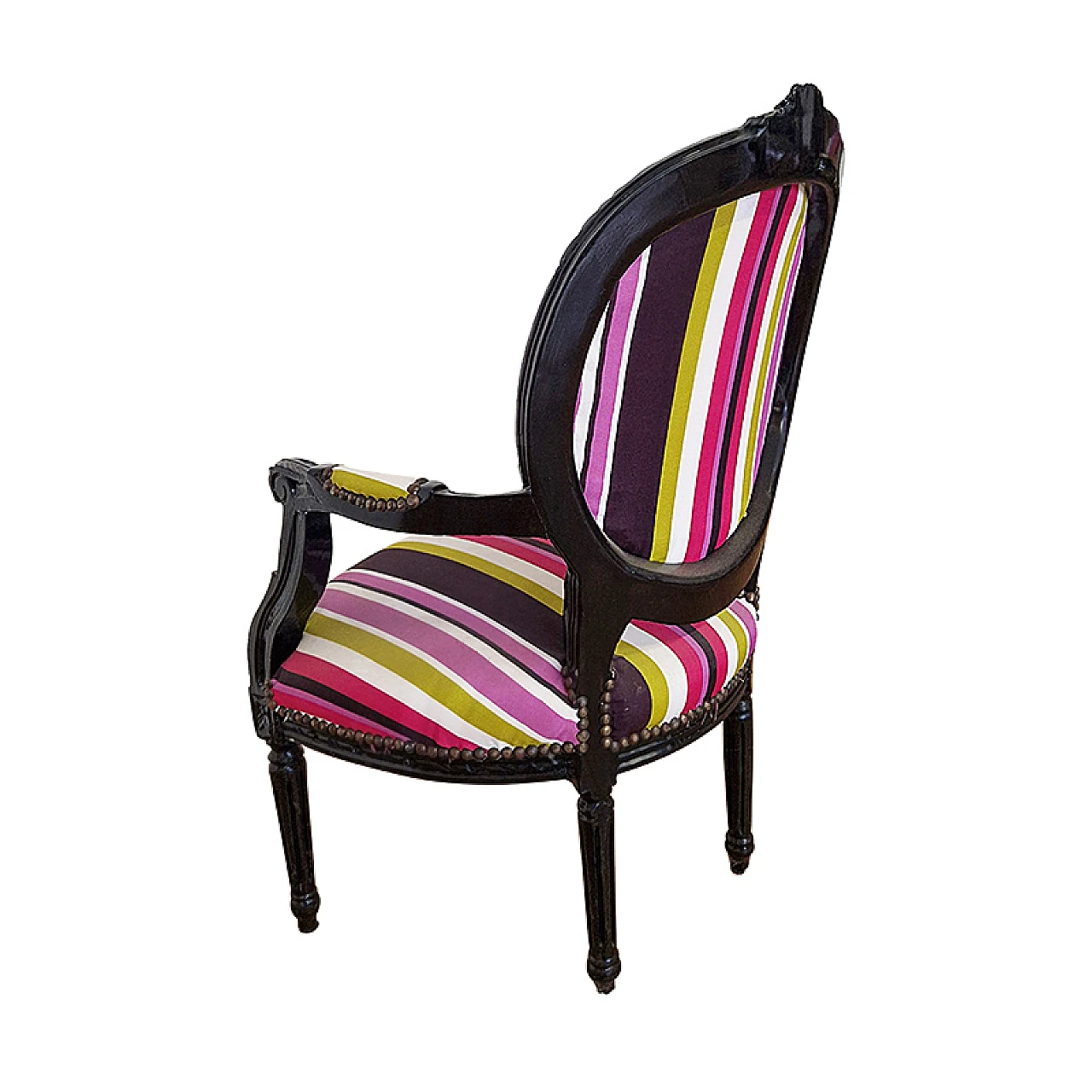 Wood and multicoloured fabric armchair, 1980s 6