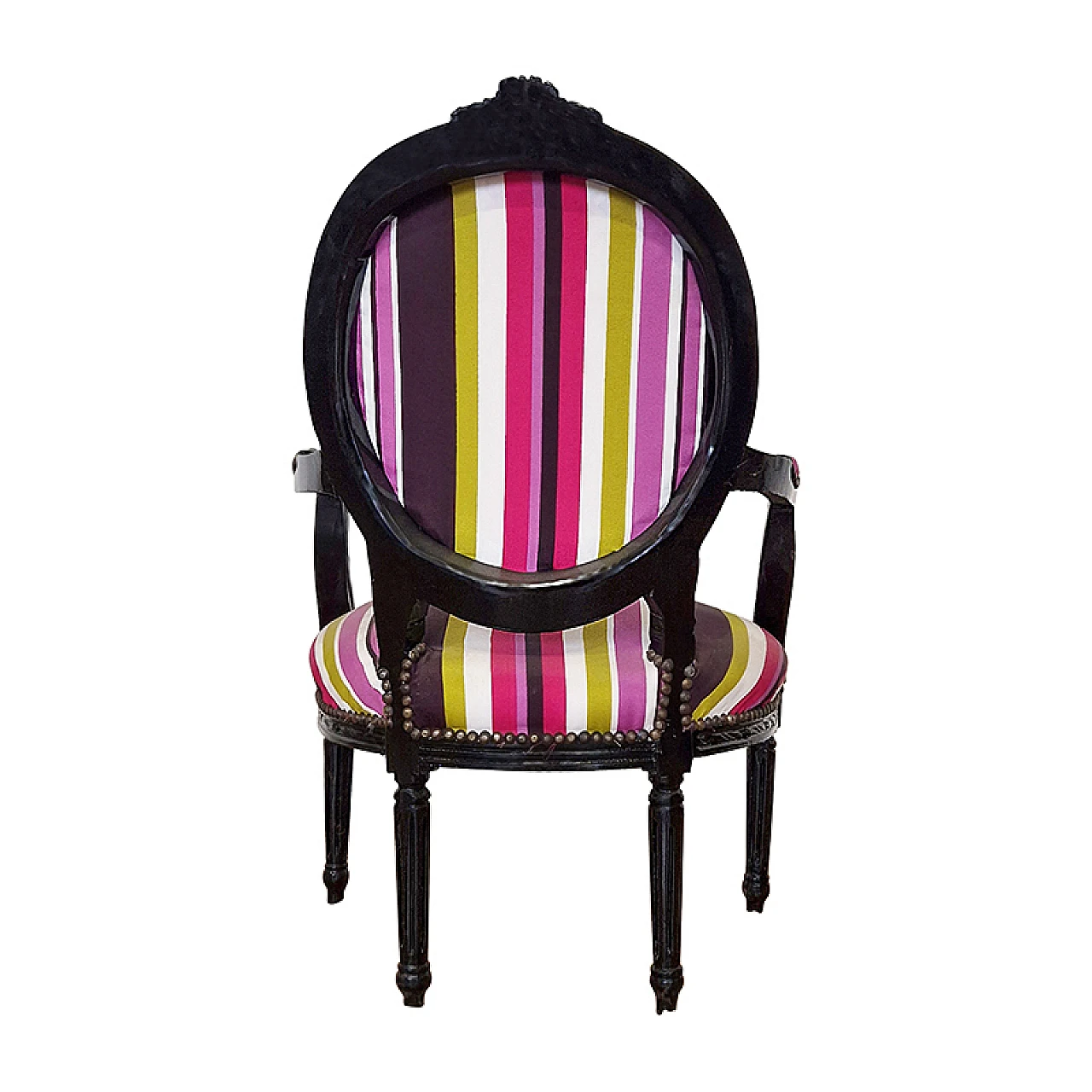 Wood and multicoloured fabric armchair, 1980s 8