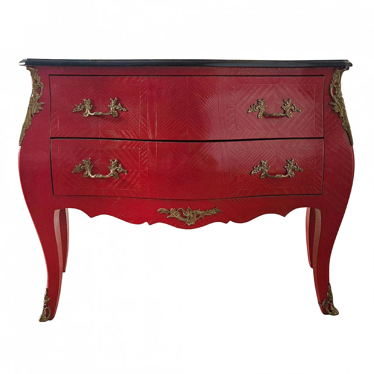 Antique red baroque chest of drawers 6