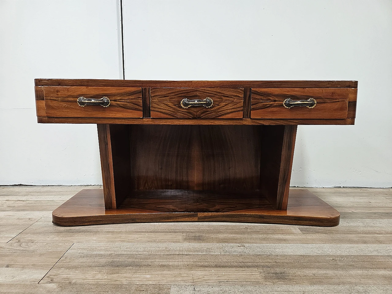 Art Deco briarwood console table with three drawers, 1930s 1