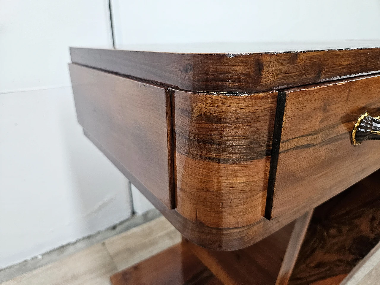 Art Deco briarwood console table with three drawers, 1930s 5