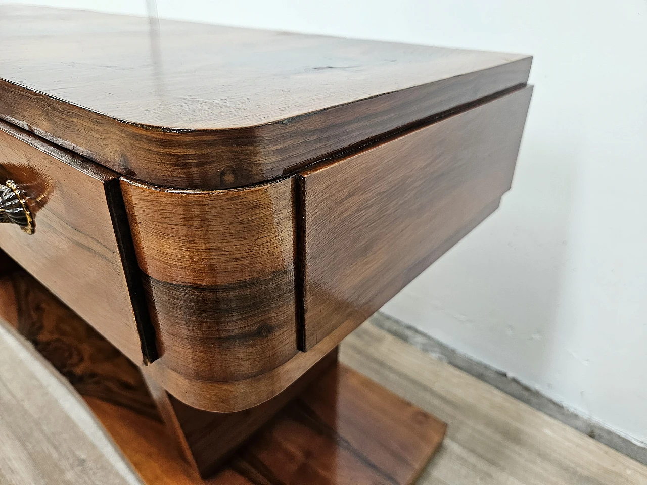 Art Deco briarwood console table with three drawers, 1930s 8