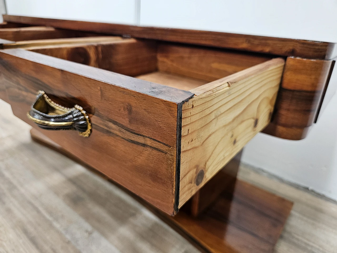 Art Deco briarwood console table with three drawers, 1930s 23