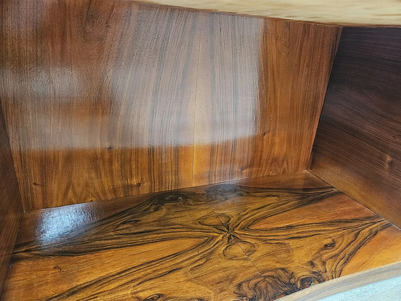 Art Deco briarwood console table with three drawers, 1930s 31