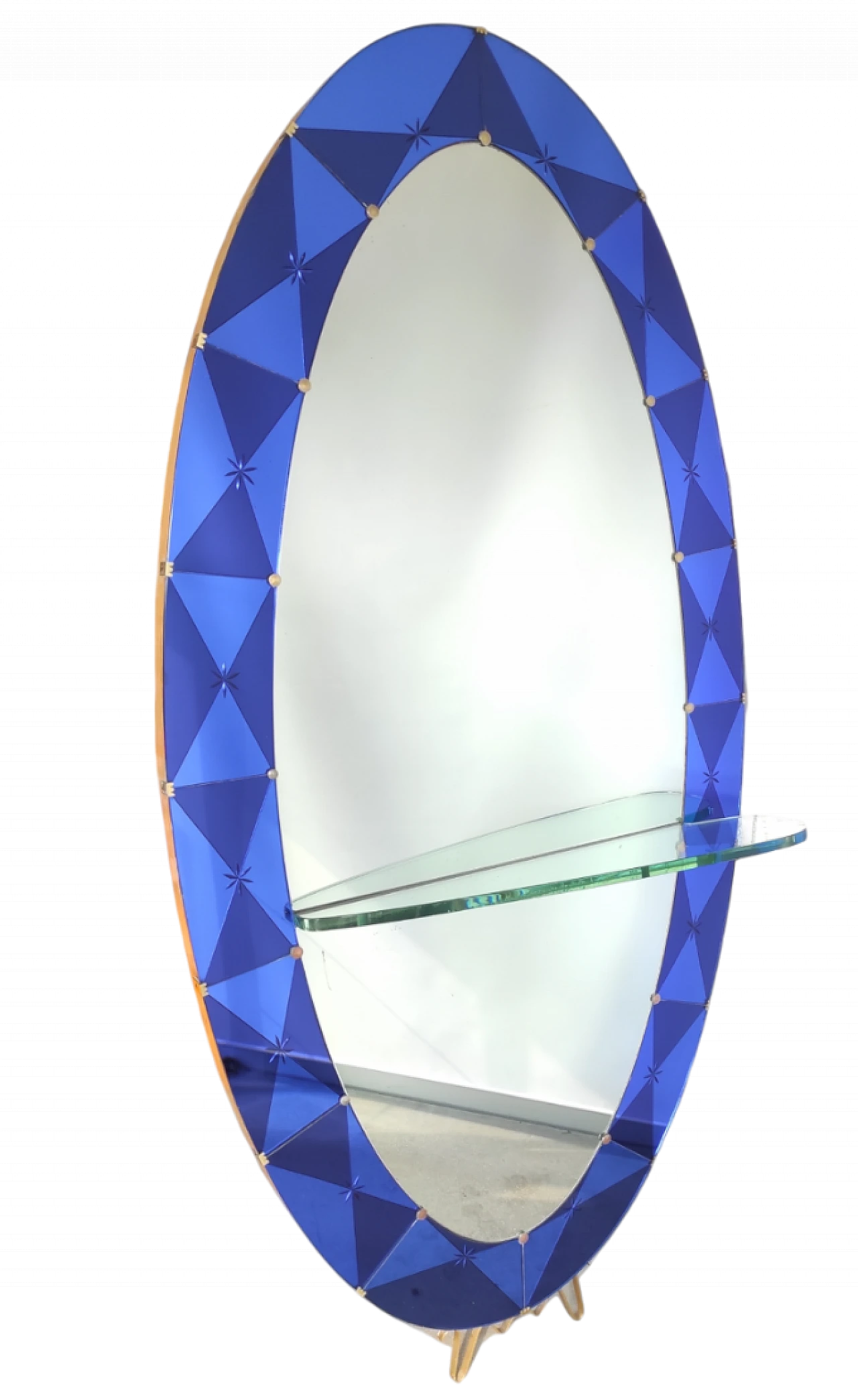 Oval brass and blue crystal mirror, 1950s 12