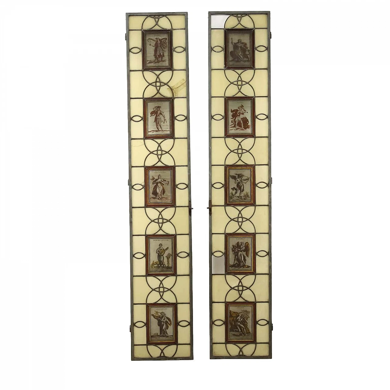 Pair of stained iron and leaded glass windows, late 19th century 1