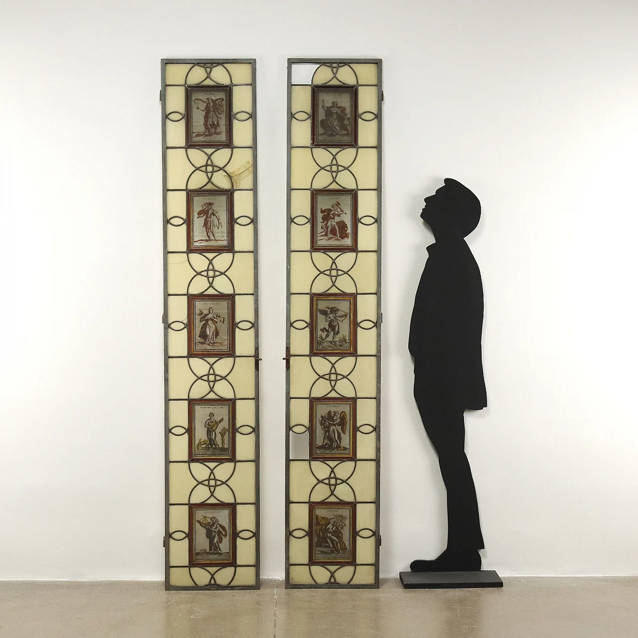 Pair of stained iron and leaded glass windows, late 19th century 2