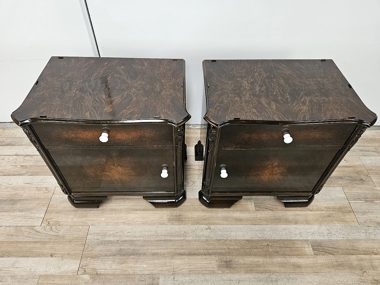 Pair of Art Deco walnut bedside tables, 1940s 2