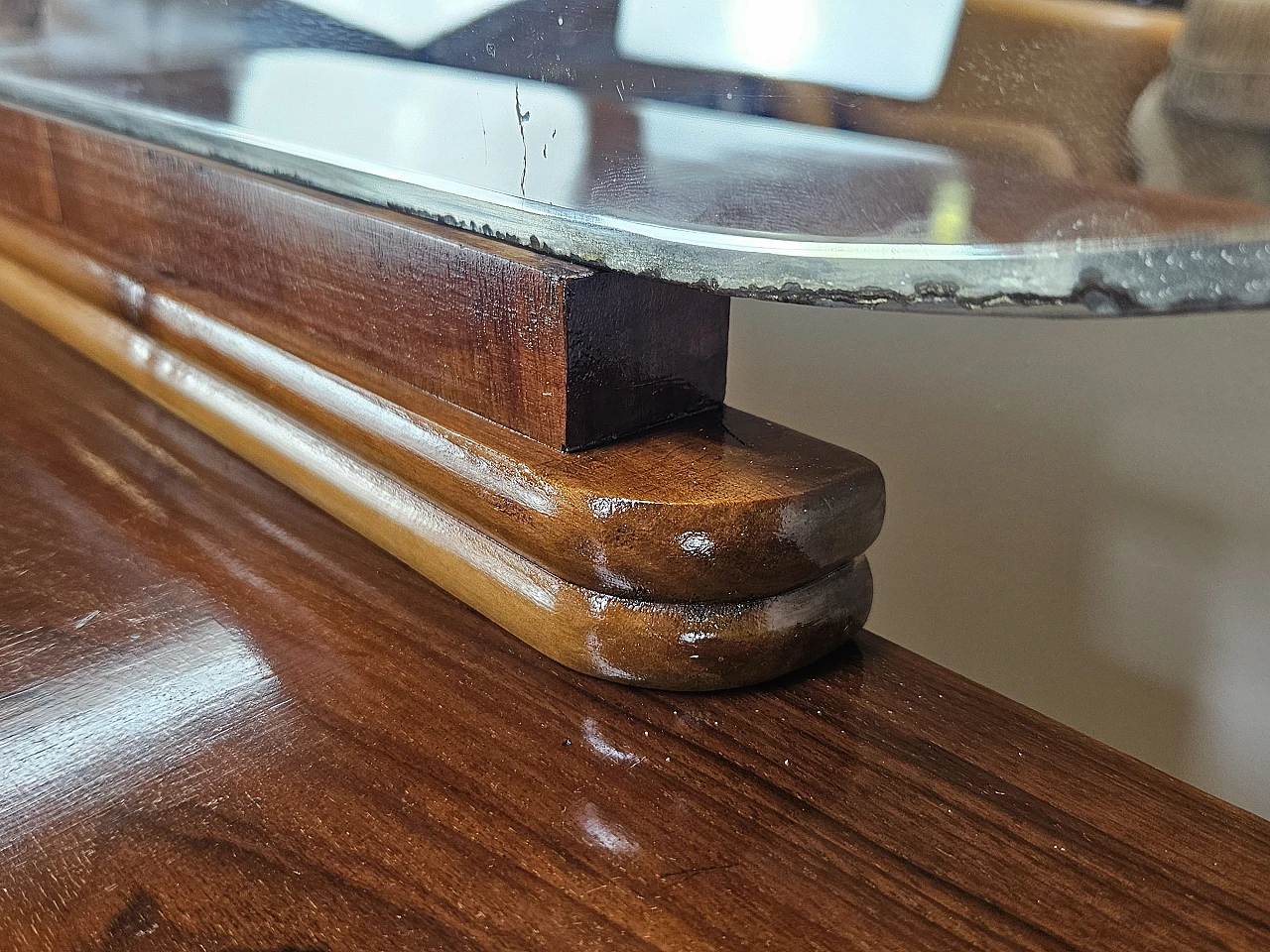 Art Deco walnut and maple dresser with mirror, 1940s 5