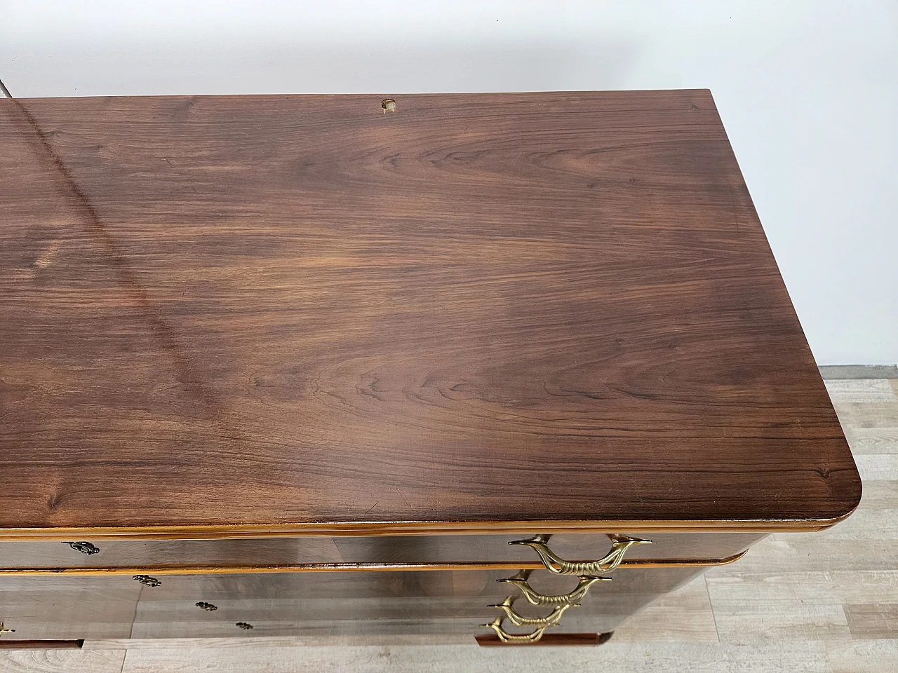 Art Deco walnut and maple dresser with mirror, 1940s 20