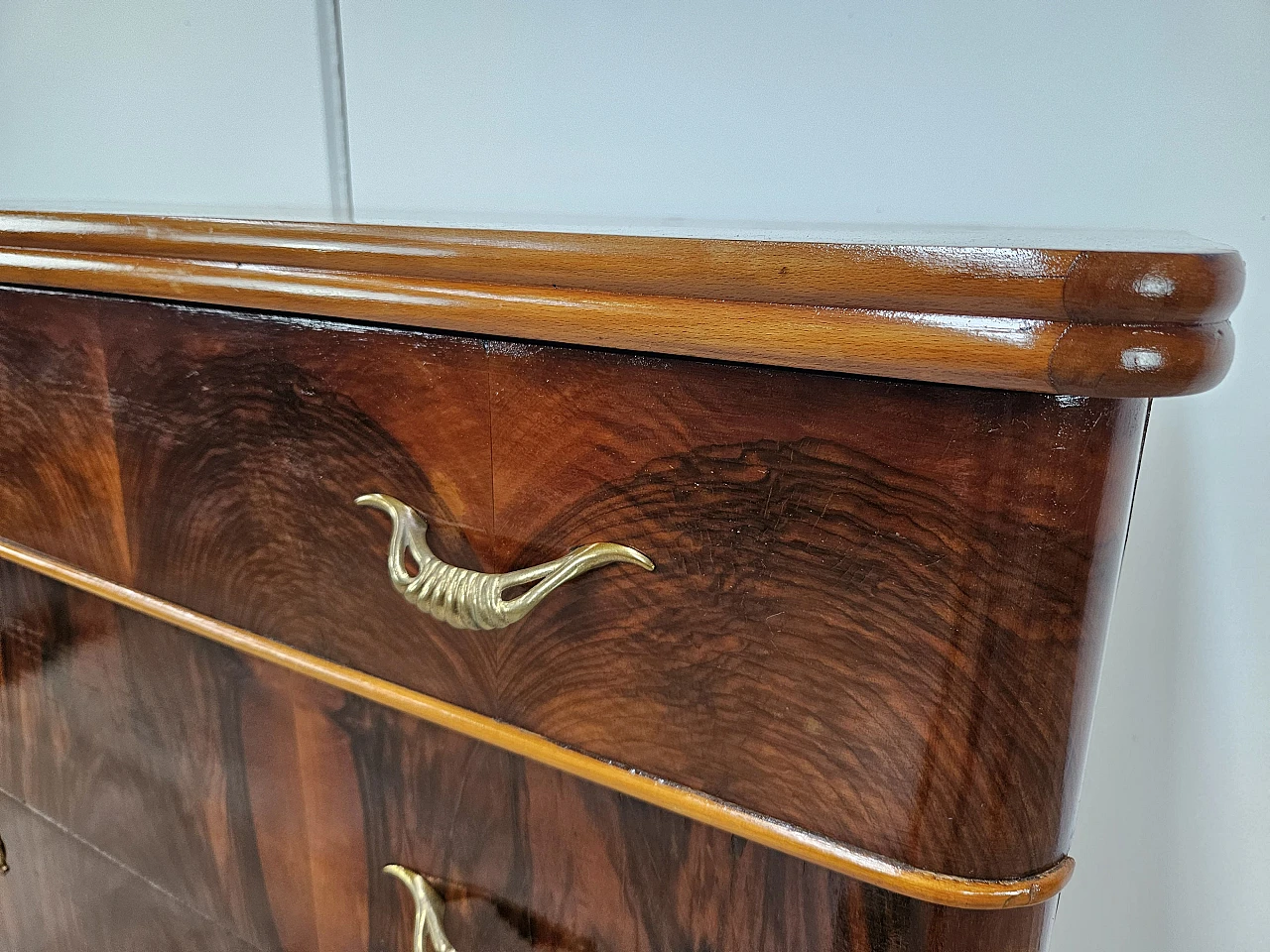 Art Deco walnut and maple dresser with mirror, 1940s 22