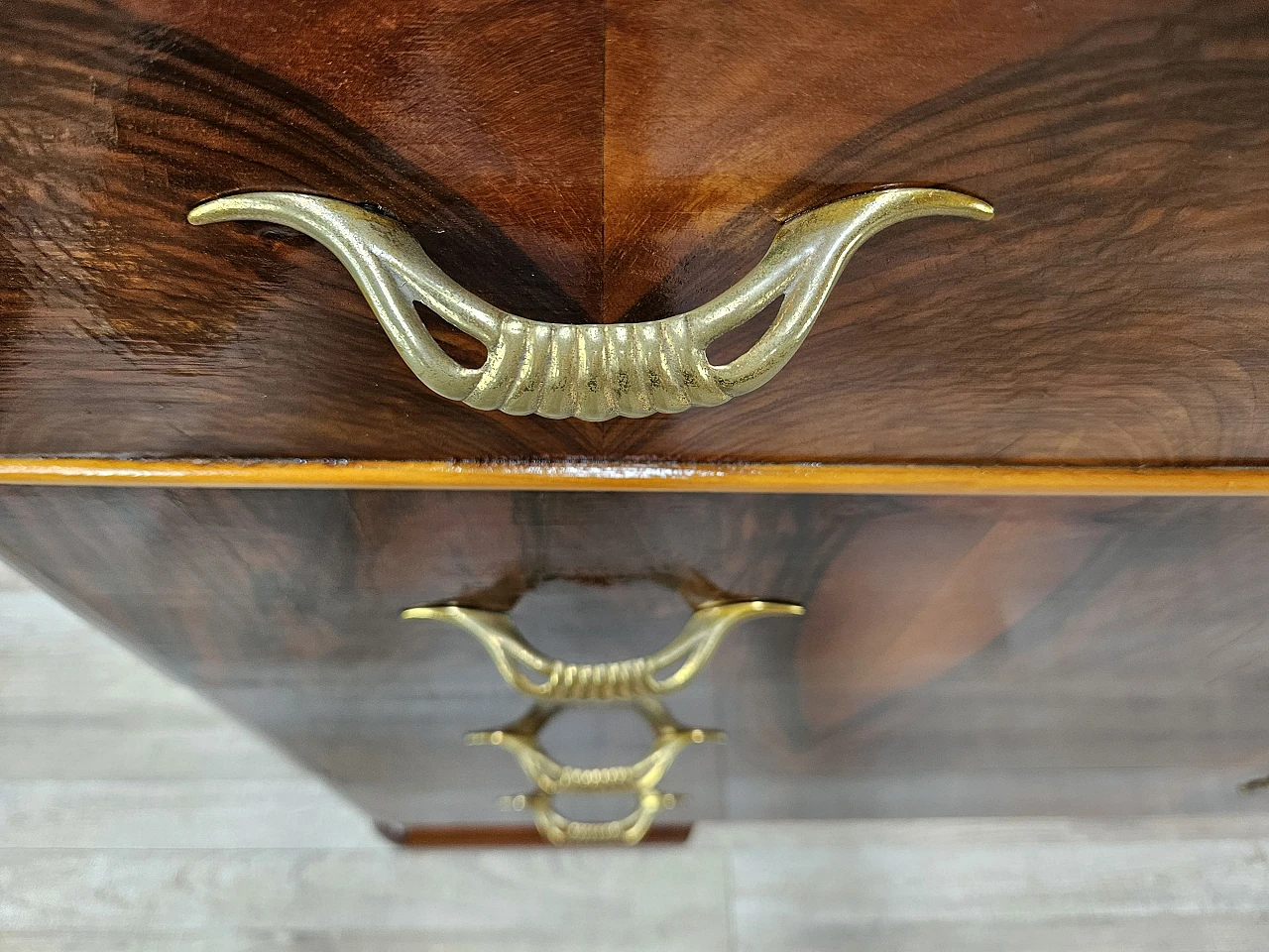 Art Deco walnut and maple dresser with mirror, 1940s 29