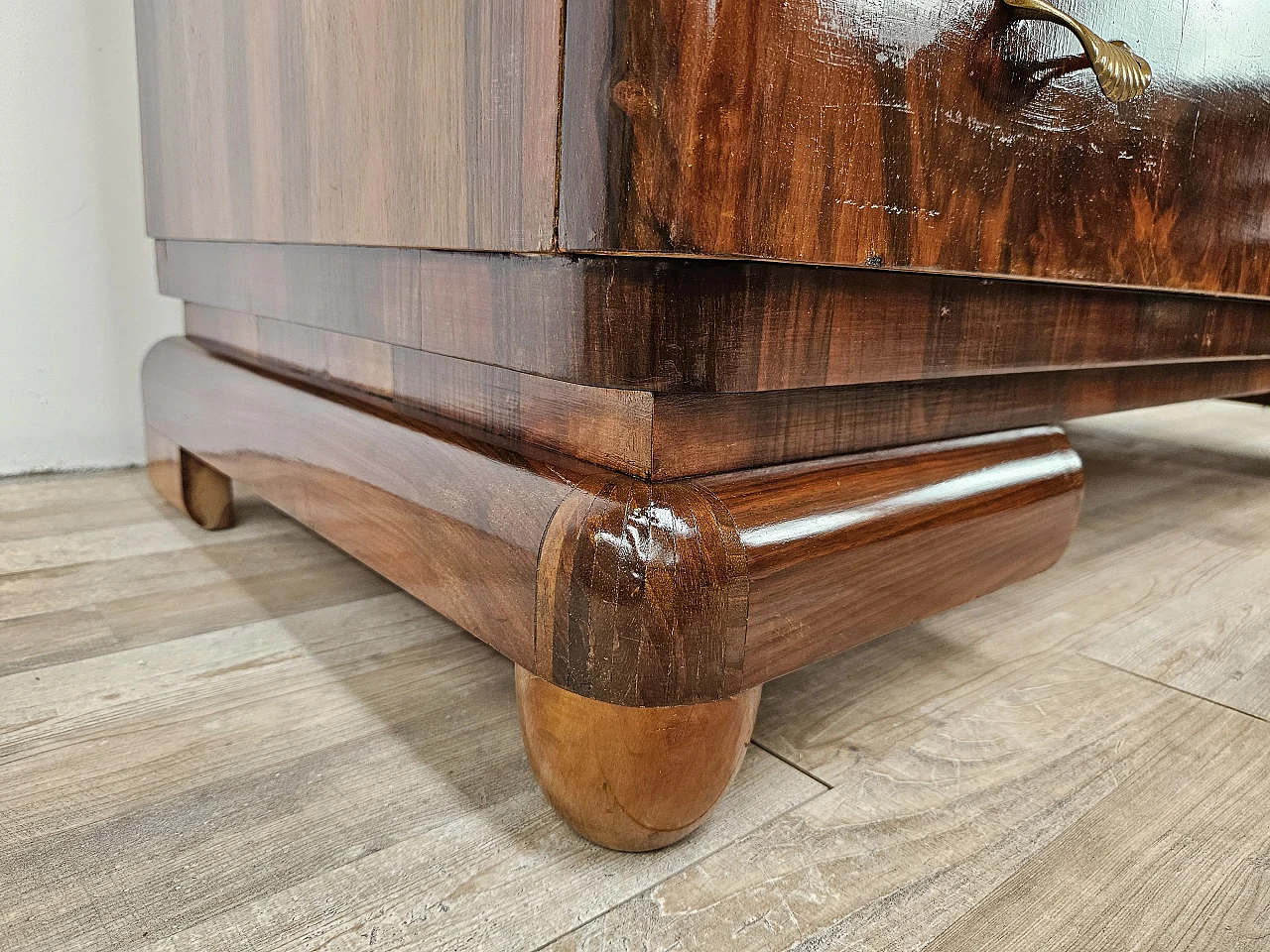 Art Deco walnut and maple dresser with mirror, 1940s 31