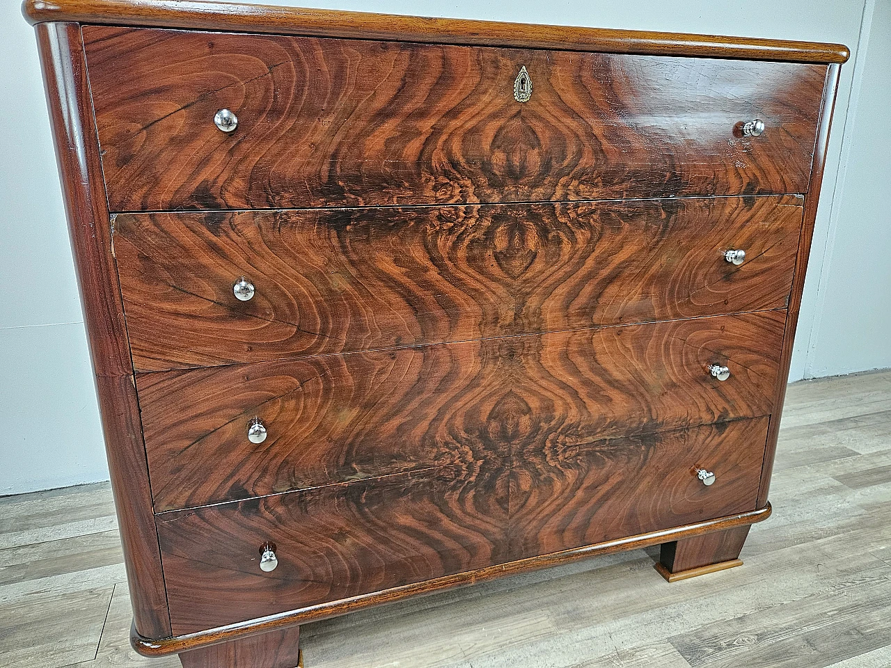 Walnut dresser with silvered knobs, 1930s 16