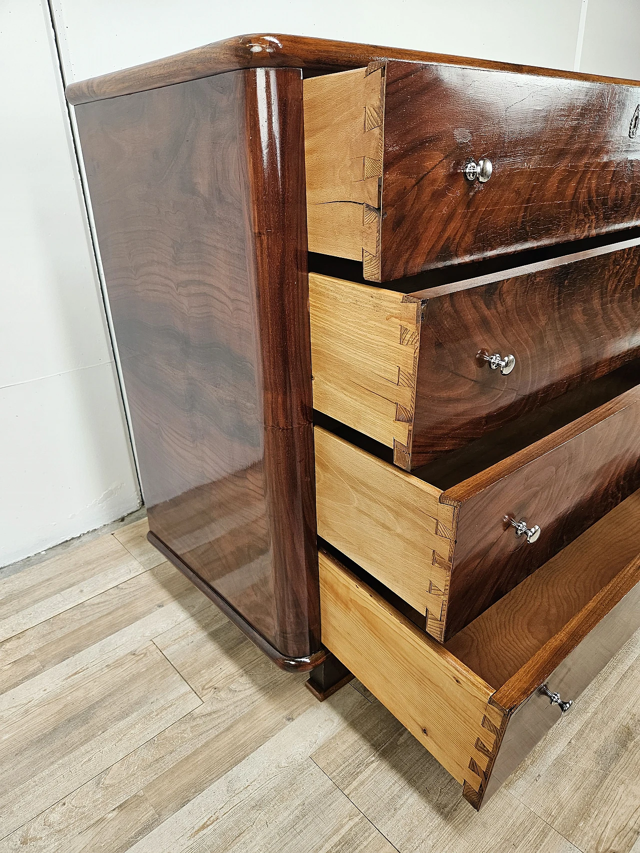 Walnut dresser with silvered knobs, 1930s 21