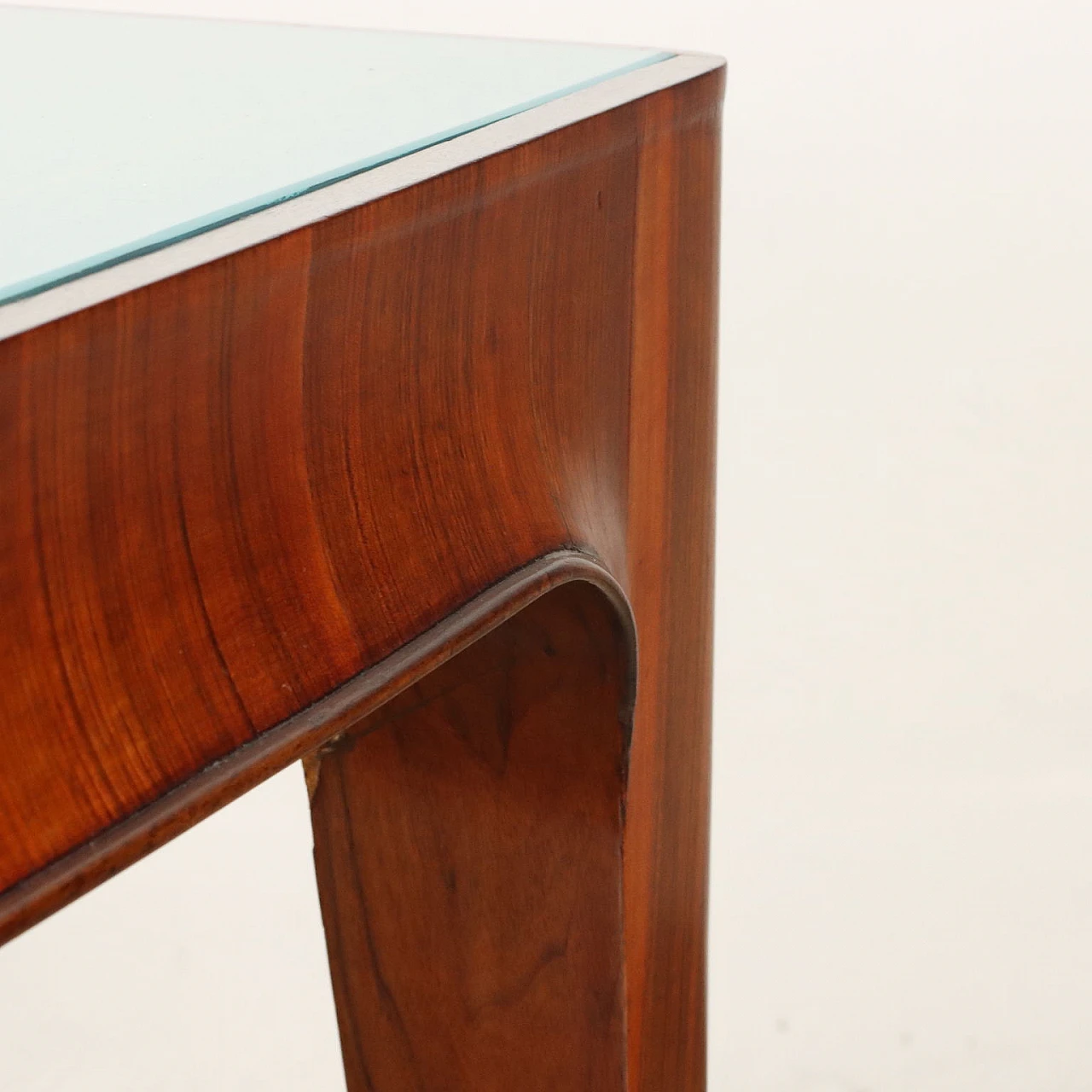 Walnut veneer dining table with retro-treated glass top, 1950s 5