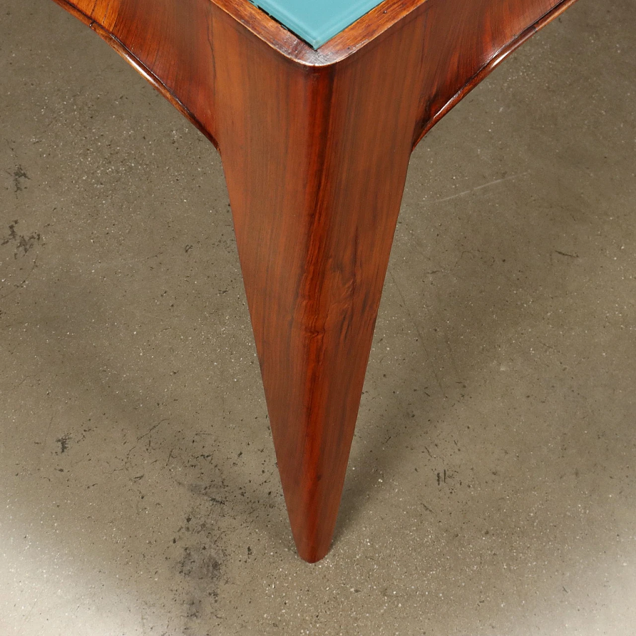 Walnut veneer dining table with retro-treated glass top, 1950s 8