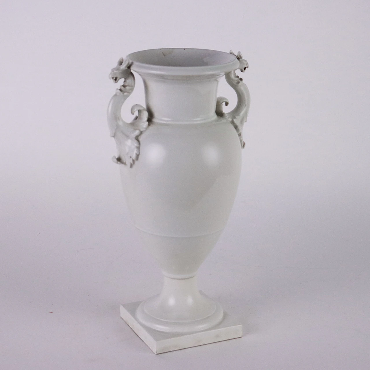 White porcelain amphora vase with leaf volutes by KPM 7