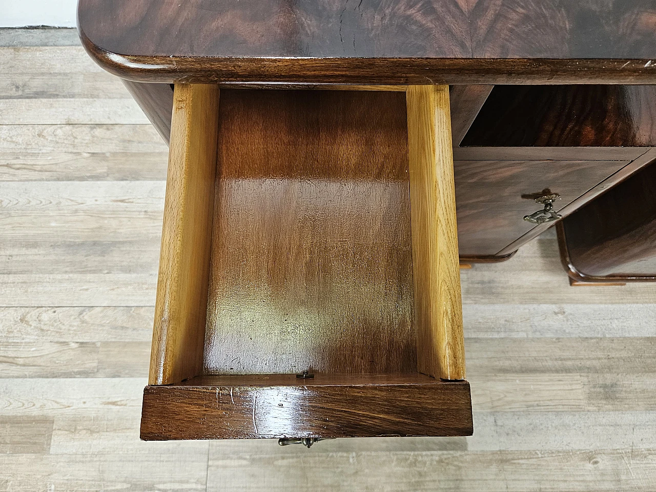 Pair of Art Deco bedside tables in briar with drawer 14