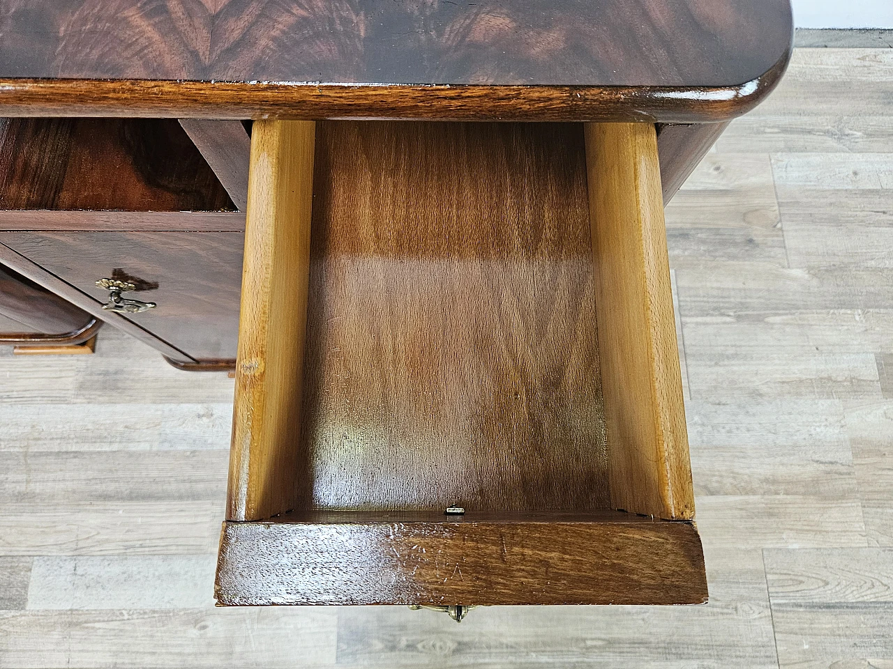 Pair of Art Deco bedside tables in briar with drawer 16