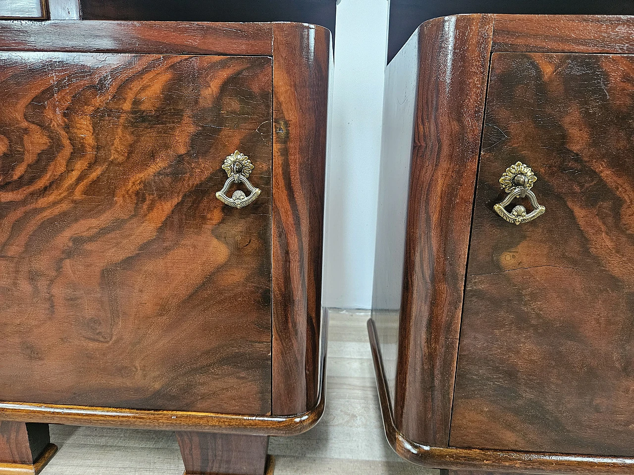 Pair of Art Deco bedside tables in briar with drawer 20