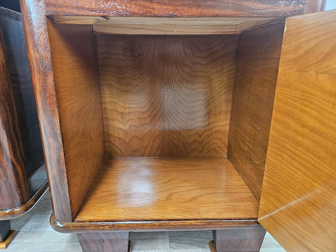 Pair of Art Deco bedside tables in briar with drawer 24