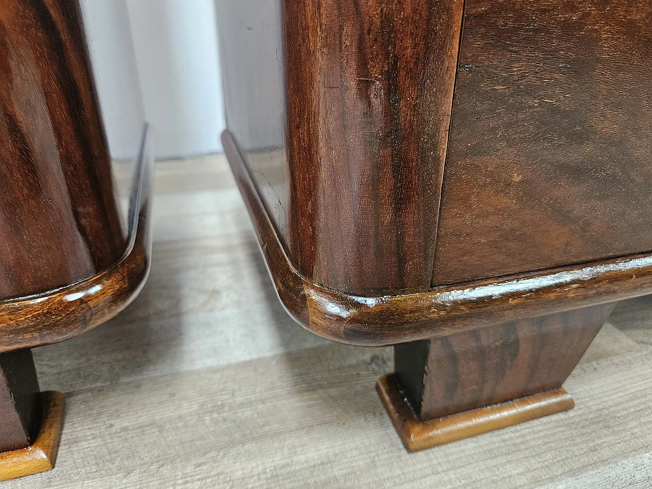 Pair of Art Deco bedside tables in briar with drawer 26