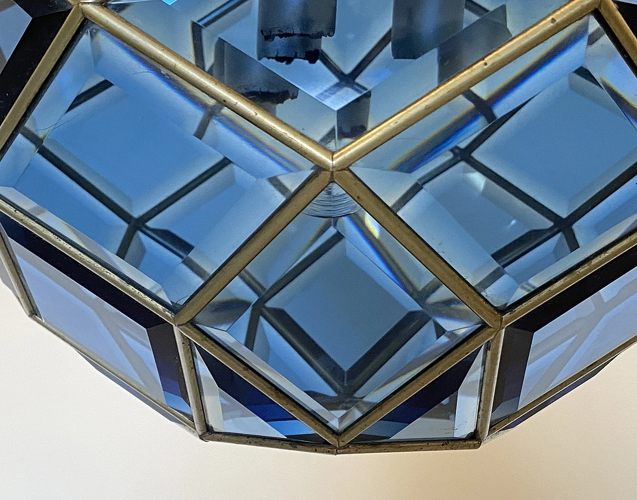 Blue lantern in metal and blue cut glass, 1970s 7