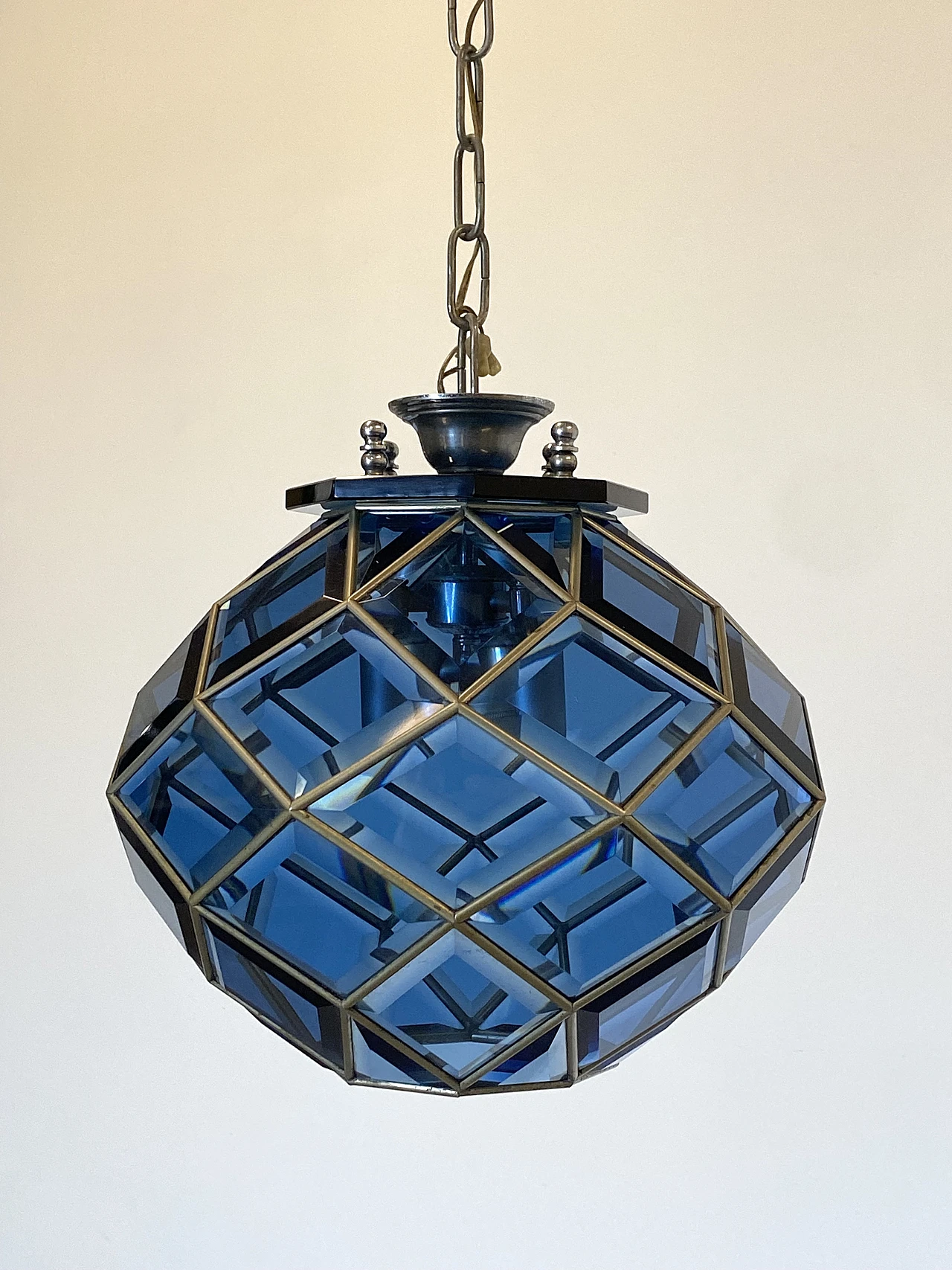 Blue lantern in metal and blue cut glass, 1970s 8