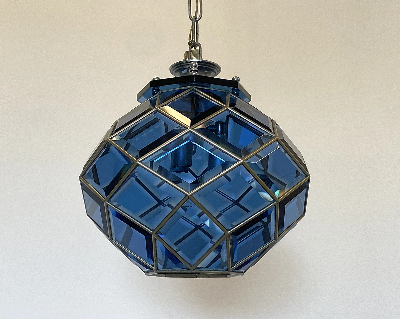 Blue lantern in metal and blue cut glass, 1970s 10