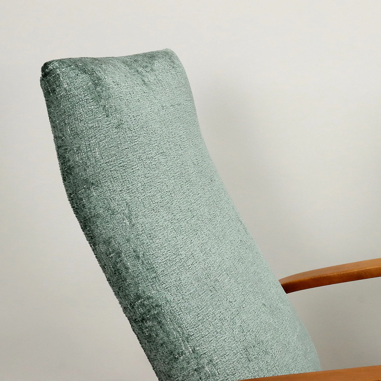 Pair of stained beech and velvet armchairs, 1950s 4