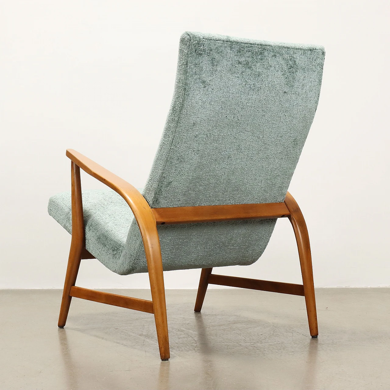 Pair of stained beech and velvet armchairs, 1950s 8