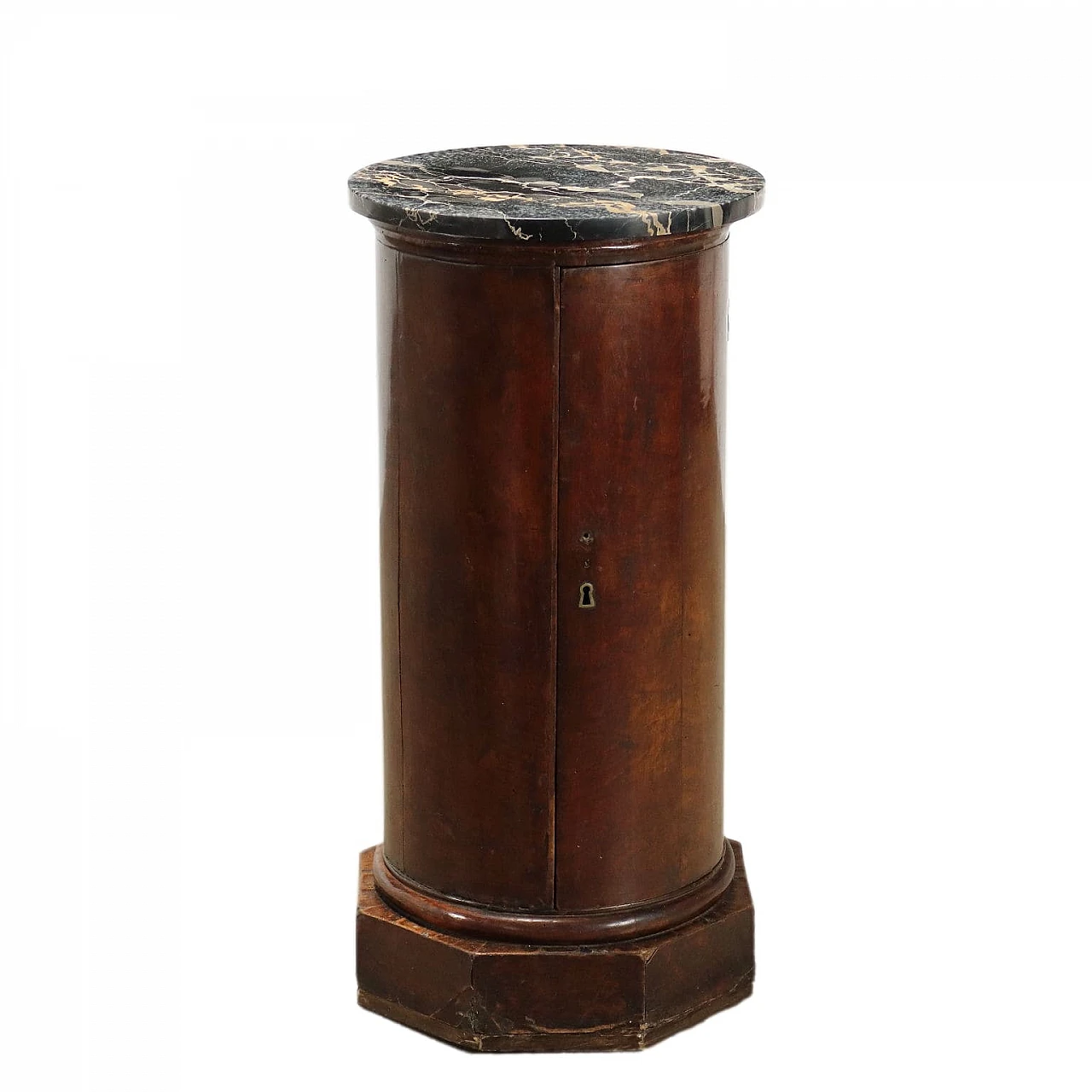 Walnut column bedside table with Portoro marble top, 19th century 1