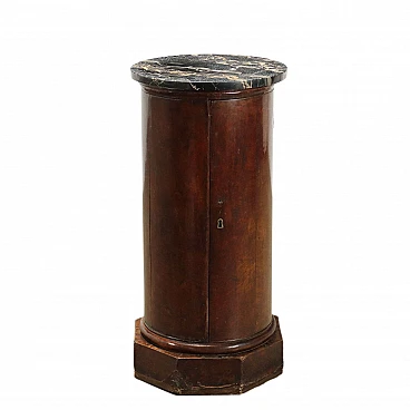 Walnut column bedside table with Portoro marble top, 19th century