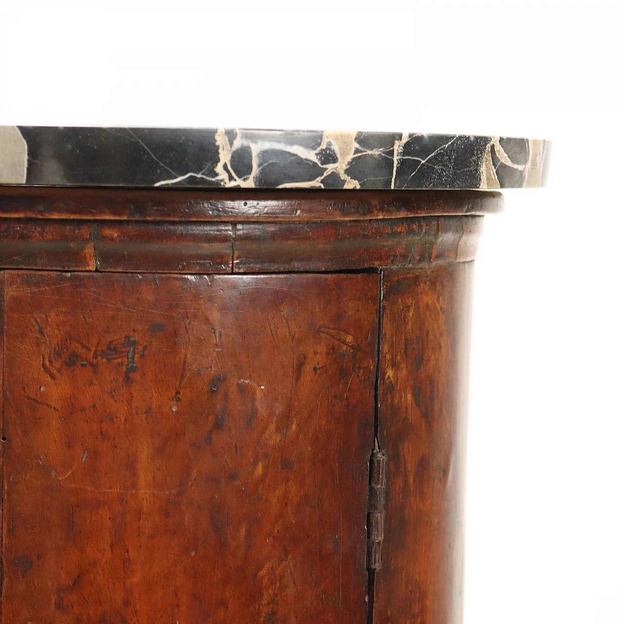 Walnut column bedside table with Portoro marble top, 19th century 4