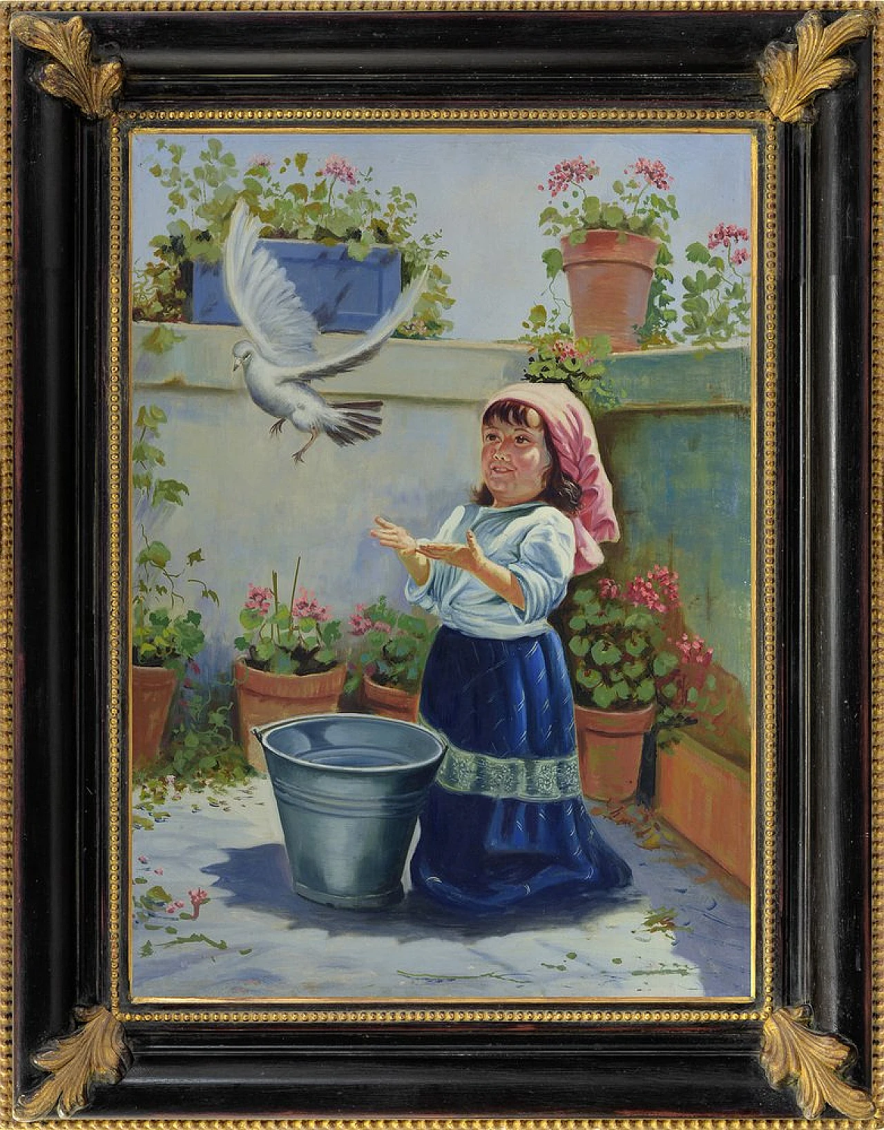 On the Balcony, by Salvatore Alfano, oil on canvas with frame, 1990s 1