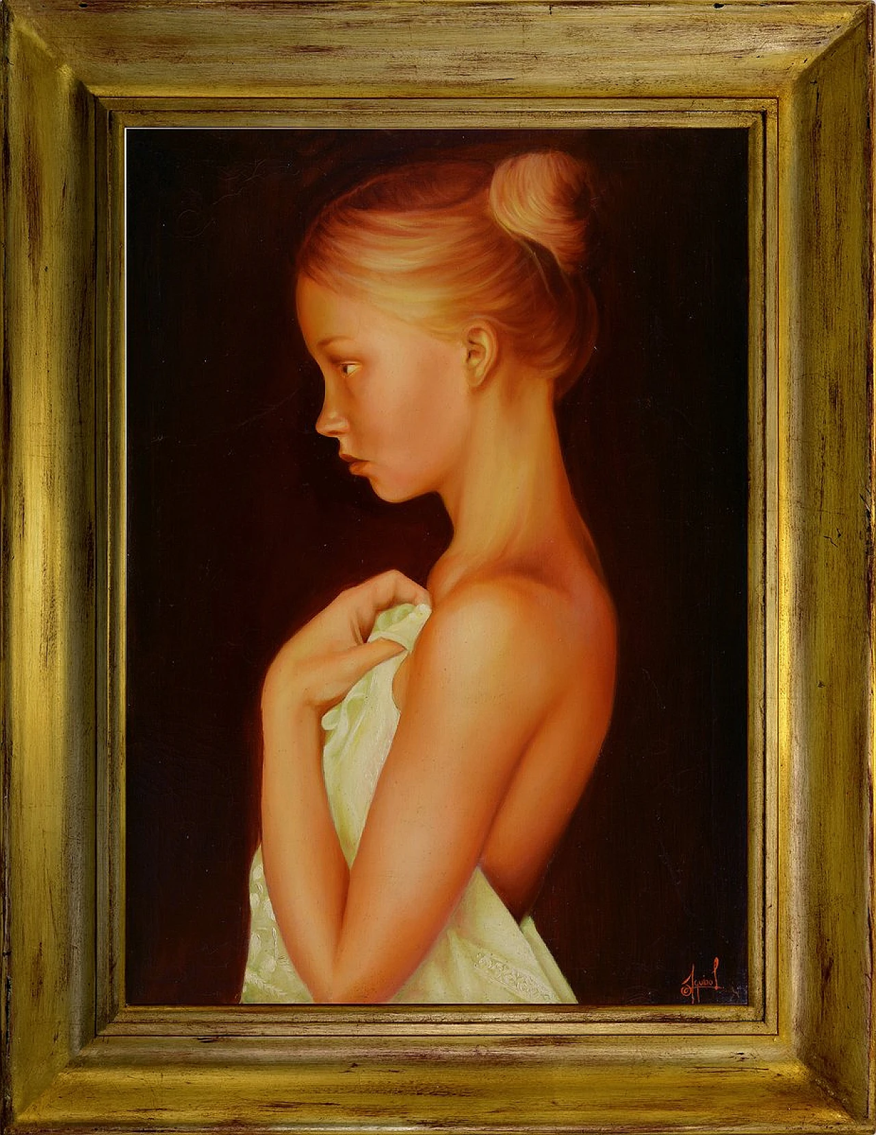 Portrait of a Girl by Luigi Aquino, oil on canvas, 1980s 1