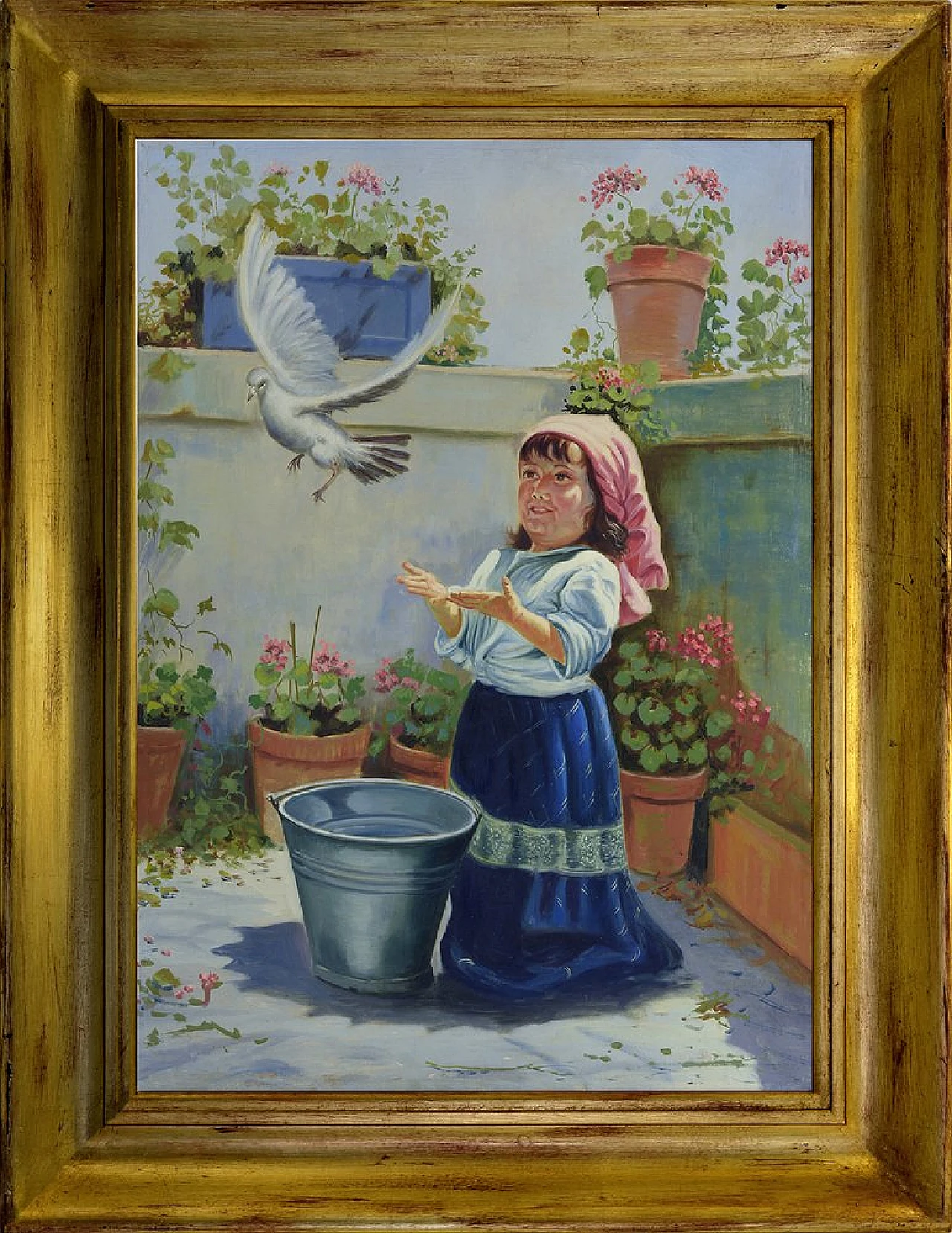 On the Balcony, by Salvatore Alfano, oil on canvas with frame, 1990s 3