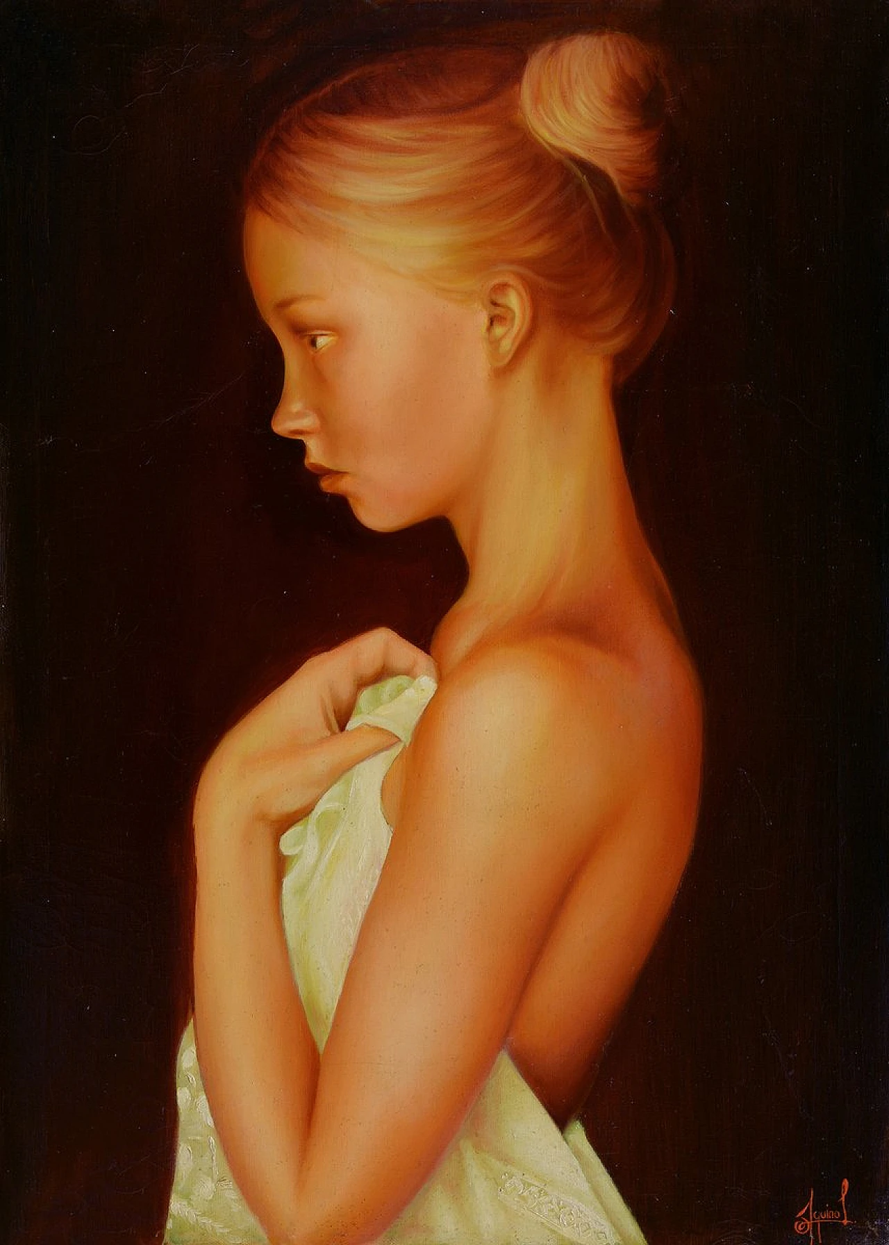 Portrait of a Girl by Luigi Aquino, oil on canvas, 1980s 3