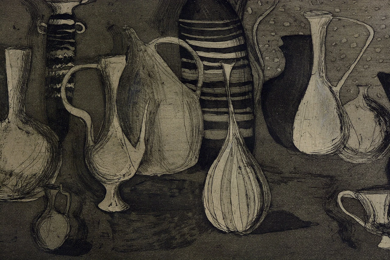 Natura morta di Giorgio Morandi, incisione su cartone, primo '900 2