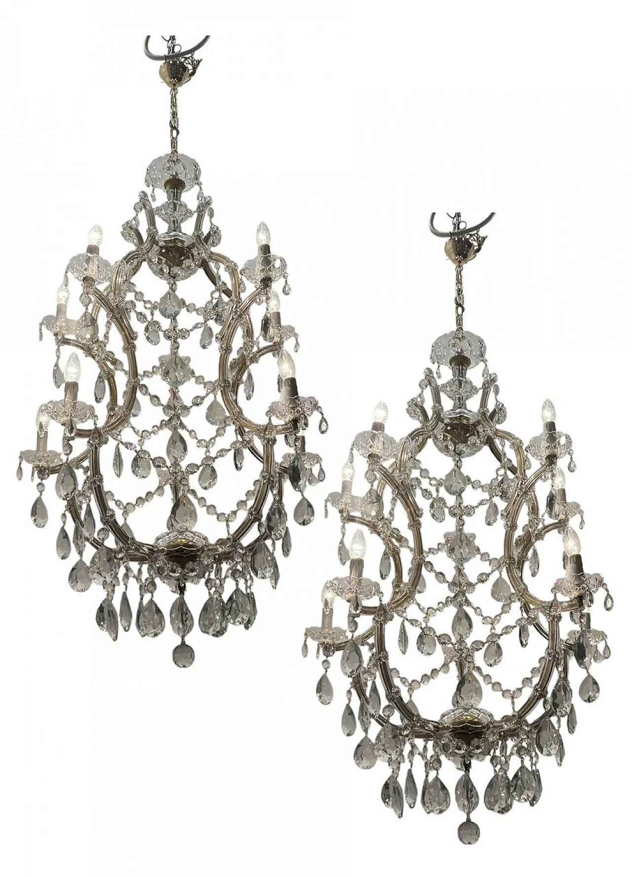 Large Crystal Murano Chandeliers Maria Teresa Set of 2 1