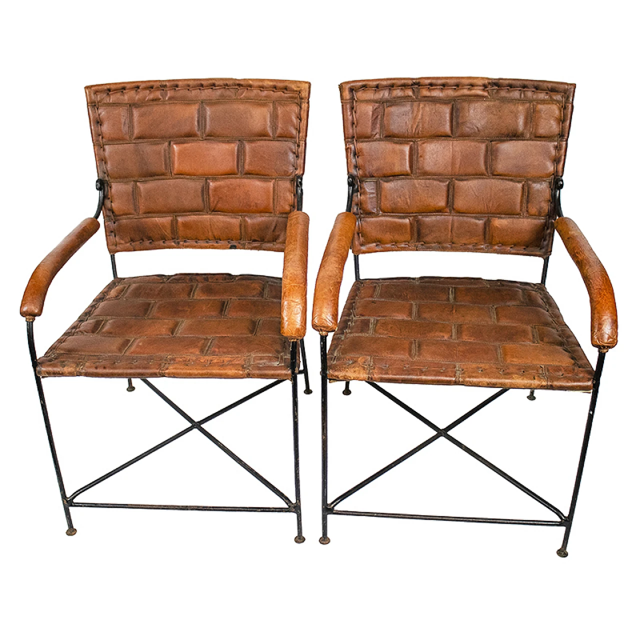 Fun pair of handmade leather chairs, 20th century 1