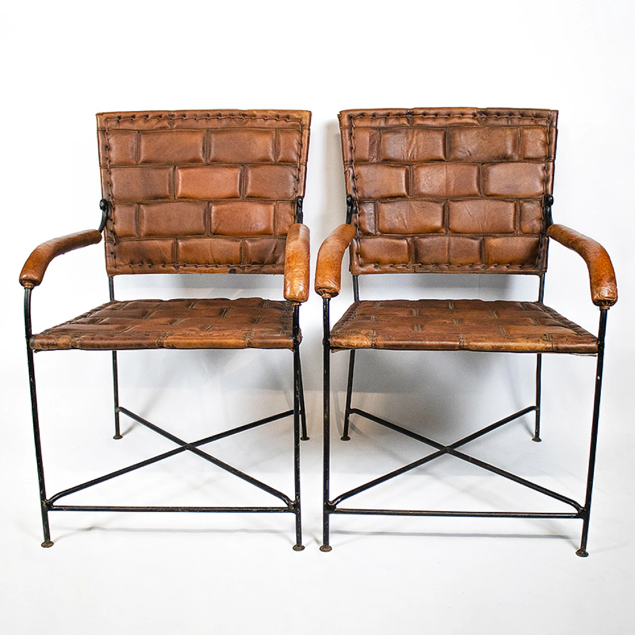 Fun pair of handmade leather chairs, 20th century 2